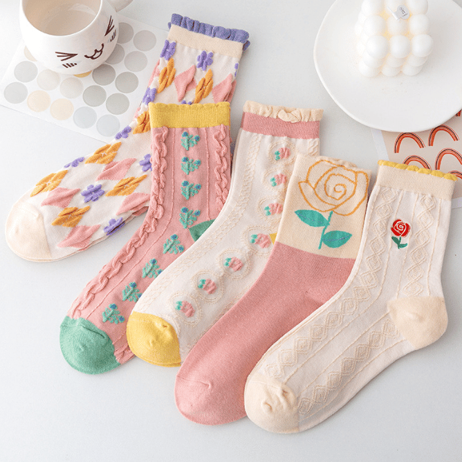 Womens Floral Cotton Socks (10 Pairs)