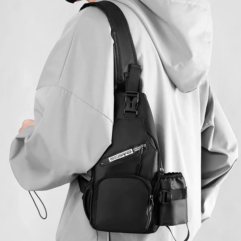 Men's Leather Film Water Bottle Chest Bag