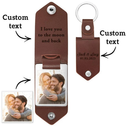 💖Valentine's Day hot sale✨Gift to Husband-Customized Leather Photo Text Keychain