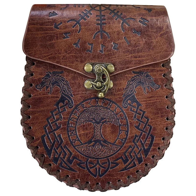 Vintage Medieval Nordic Embossed Leather Belt Bag