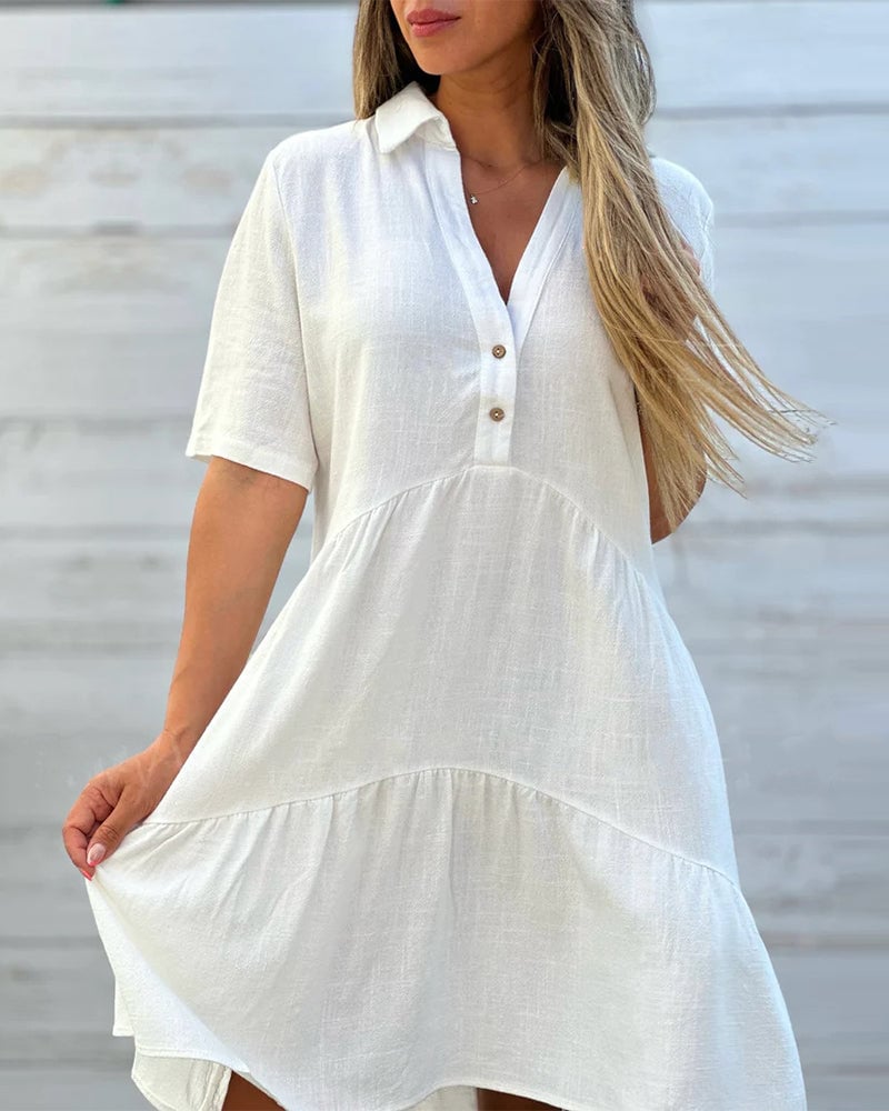 🔥Hot Sale 48% OFF🔥Solid color comfort lapel button dress
