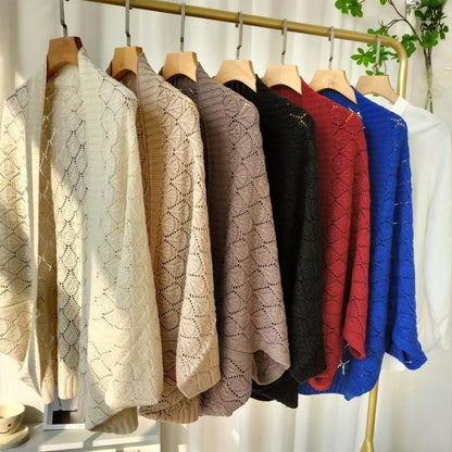 Women's Diamond Hollow Out Knitting Versatile Short Shawl
