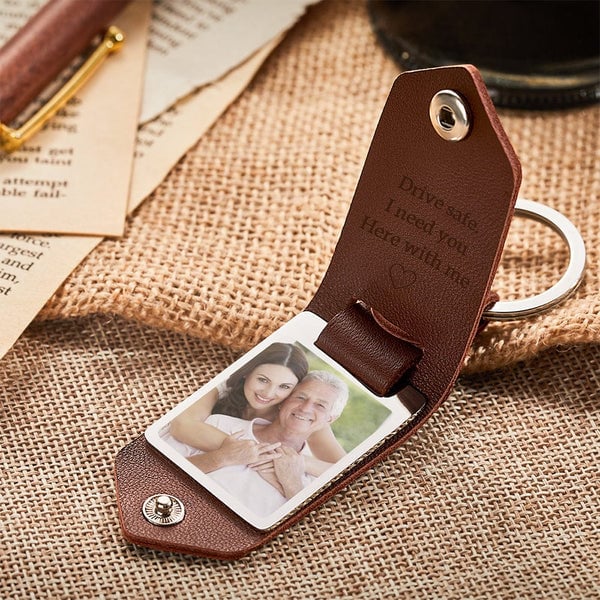 💖Valentine's Day hot sale✨Gift to Husband-Customized Leather Photo Text Keychain