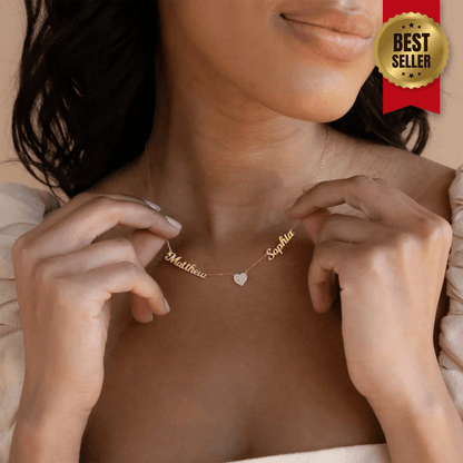 Custom Name & Pave Heart Charm Necklace