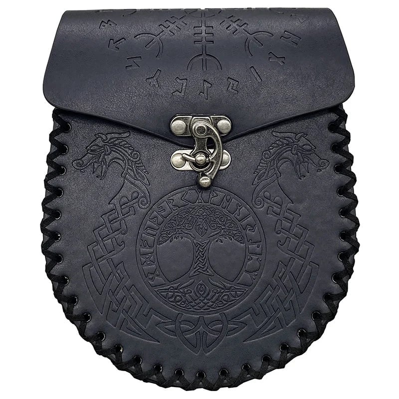Vintage Medieval Nordic Embossed Leather Belt Bag