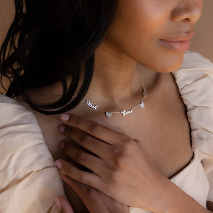 Custom Name & Pave Heart Charm Necklace