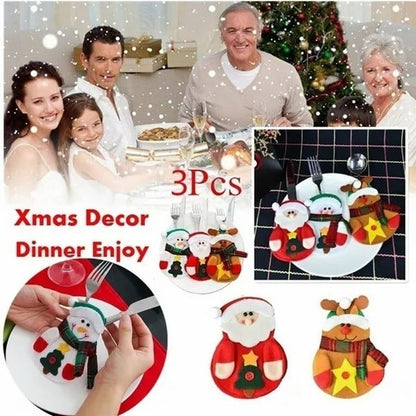 Cute Christmas Table Decoration Cutlery Bag/Santa Claus /Snowman/ Elk/ Kitchen Tableware Holder Pocket