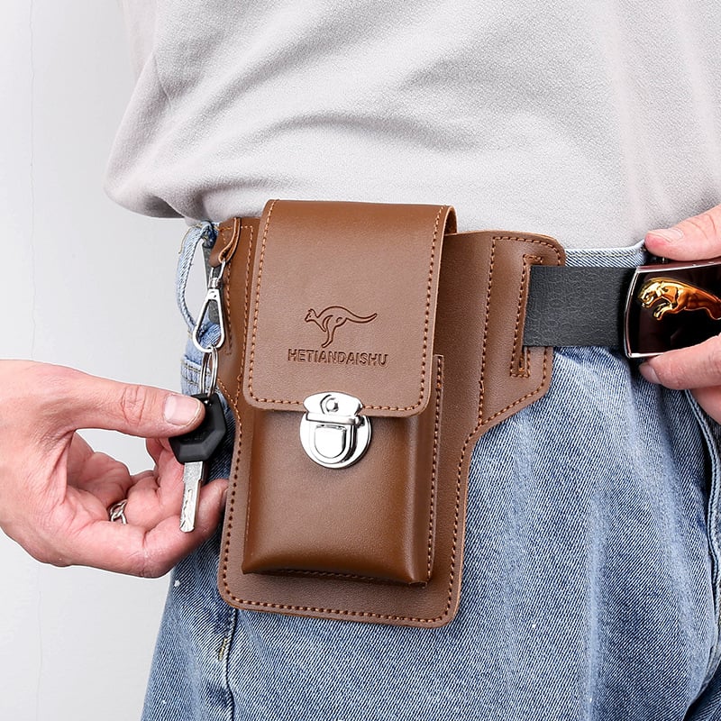👛Vintage Leather Belt Bag Cell Phone Loop Leather Case Men's Belt Bag Cell Phone Bag Wallet