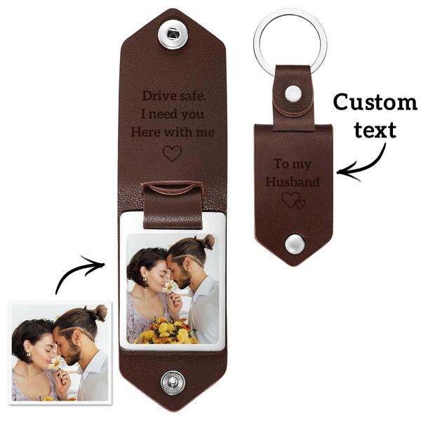 💖Valentine's Day hot sale✨Gift to Husband-Customized Leather Photo Text Keychain