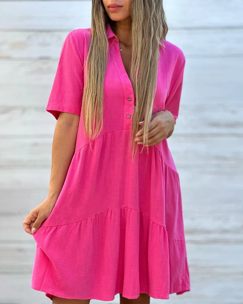 🔥Hot Sale 48% OFF🔥Solid color comfort lapel button dress