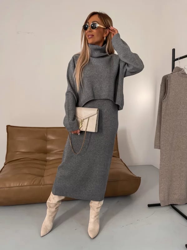 💥Hot Sale 48% OFF💥Midi Dress and Turtle Neck Sweater Set