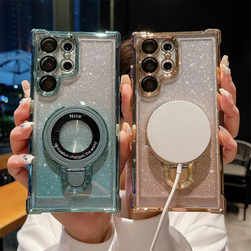 🌿 Suitable For Samsung Series Electroplated Magnetic Gradient Glitter Mobile Phone Cases