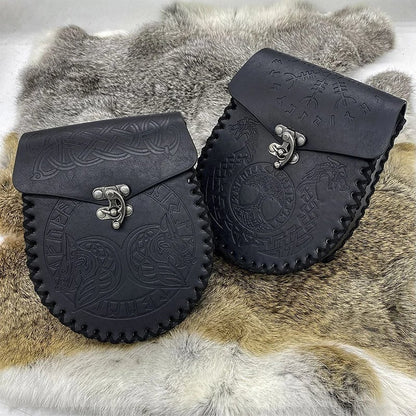 Vintage Medieval Nordic Embossed Leather Belt Bag