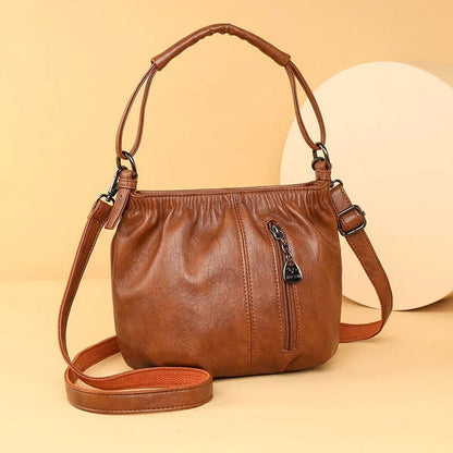 Fashion Simple Casual Pleated Bucket Soft Leather Handbag Shoulder Bag