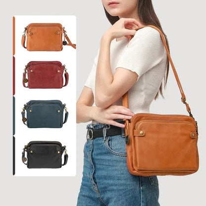 Three-Layer Leather Crossbody Shoulder & Clutch Bag