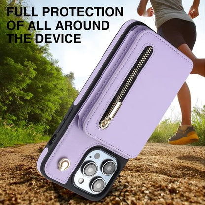 🏆Flash Sale⚡Wallet Case for iPhone 15/14/13/12 - PU Leather Flip Cover with Card Slots, Wrist Strap & Crossbody Lanyard (All Models)