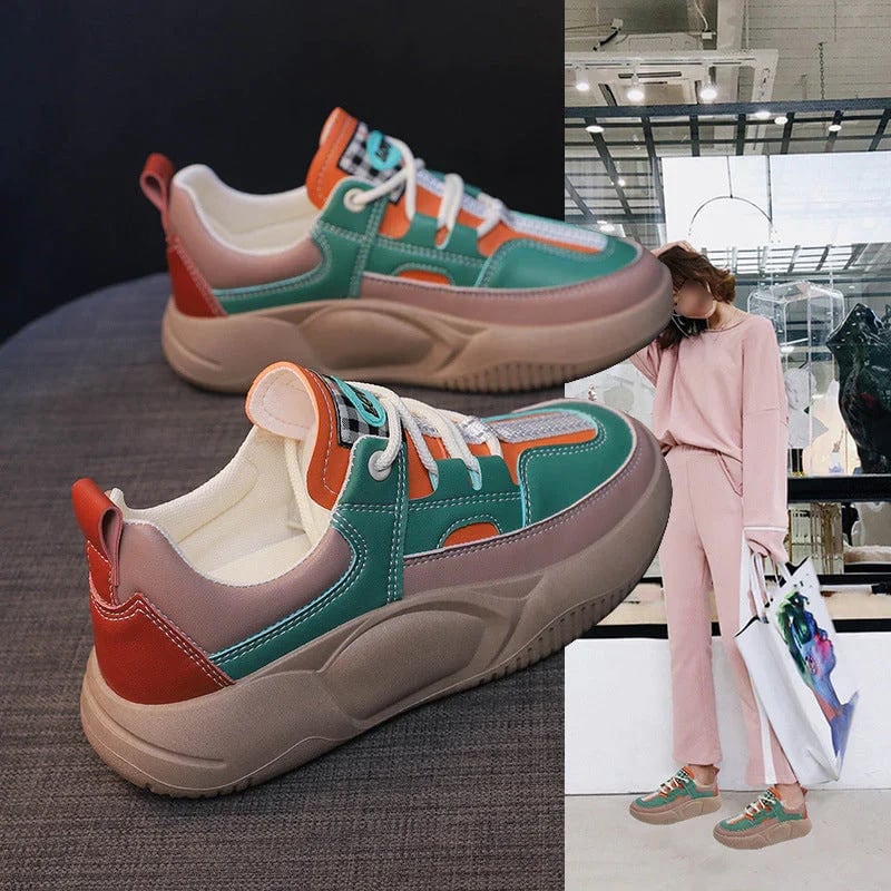 Women's Colorblock Thick Sole Walking Shoes