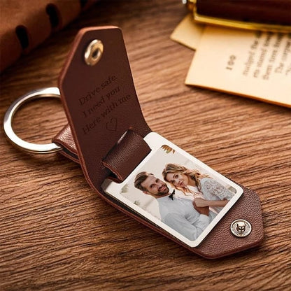 💖Valentine's Day hot sale✨Gift to Husband-Customized Leather Photo Text Keychain