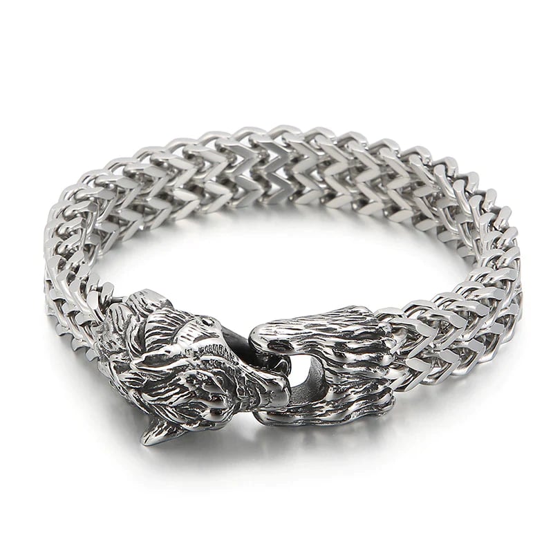 Mens Stainless Steel Norse Viking Fenrir Wolf Head Bracelet