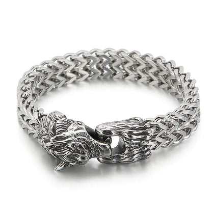 Mens Stainless Steel Norse Viking Fenrir Wolf Head Bracelet