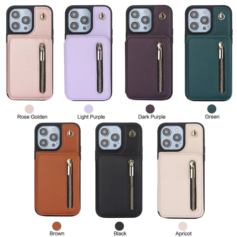 🏆Flash Sale⚡Wallet Case for iPhone 15/14/13/12 - PU Leather Flip Cover with Card Slots, Wrist Strap & Crossbody Lanyard (All Models)