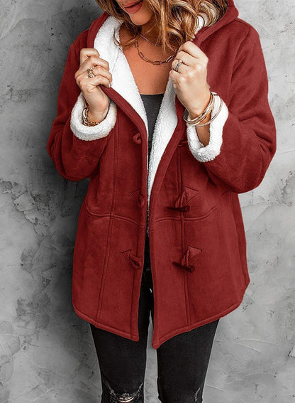 (🔥HOT SALE NOW 49% OFF)-Women Hooded Velvet Horn Button Coat