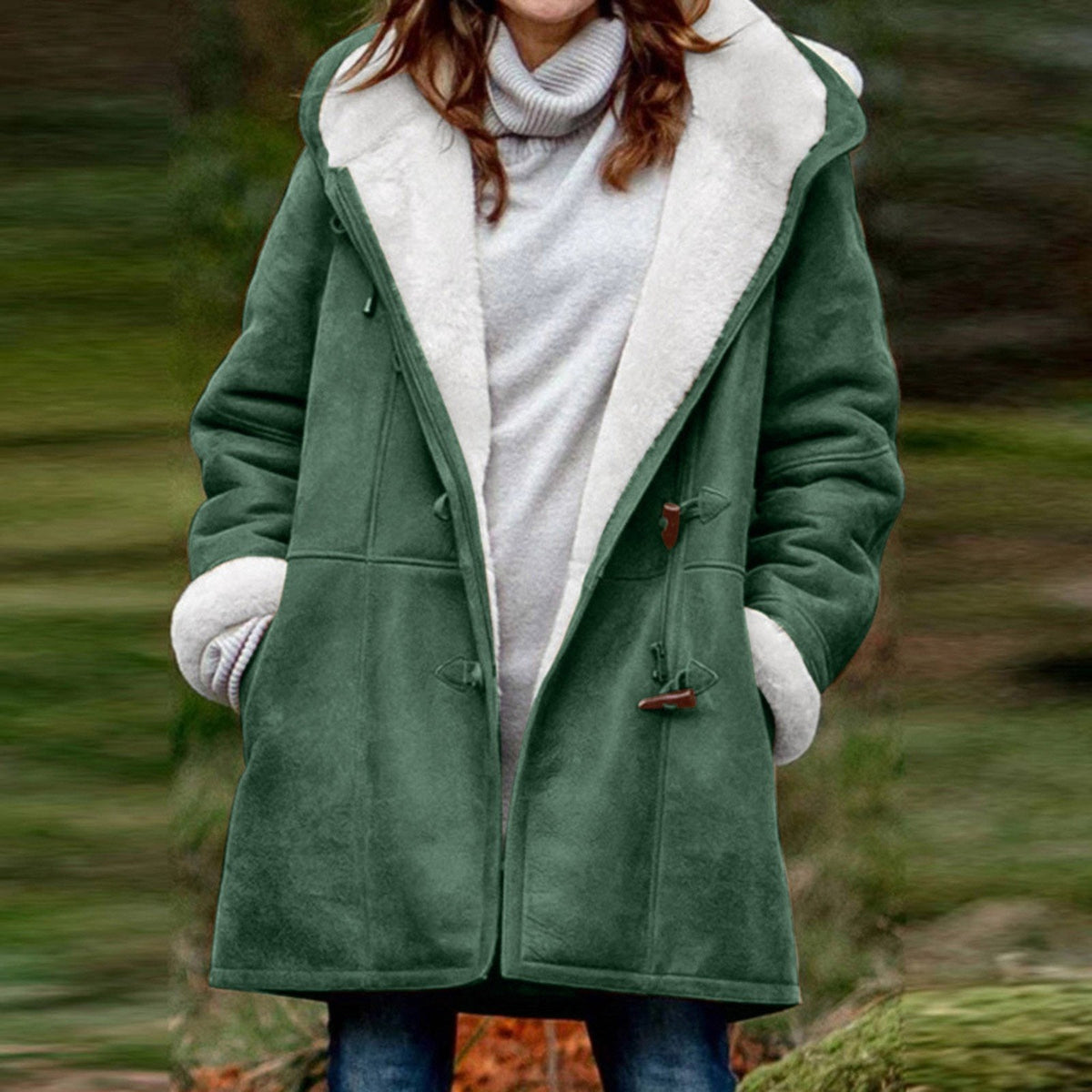 (🔥HOT SALE NOW 49% OFF)-Women Hooded Velvet Horn Button Coat