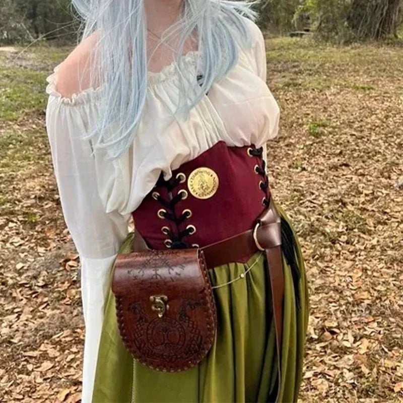 Vintage Medieval Nordic Embossed Leather Belt Bag