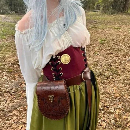 Vintage Medieval Nordic Embossed Leather Belt Bag