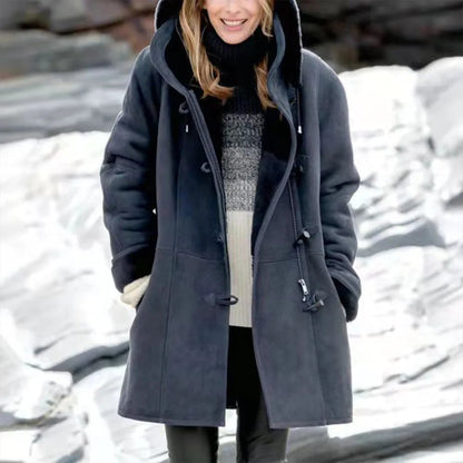 (🔥HOT SALE NOW 49% OFF)-Women Hooded Velvet Horn Button Coat