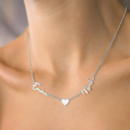Custom Name & Pave Heart Charm Necklace