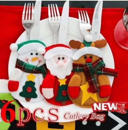 Cute Christmas Table Decoration Cutlery Bag/Santa Claus /Snowman/ Elk/ Kitchen Tableware Holder Pocket