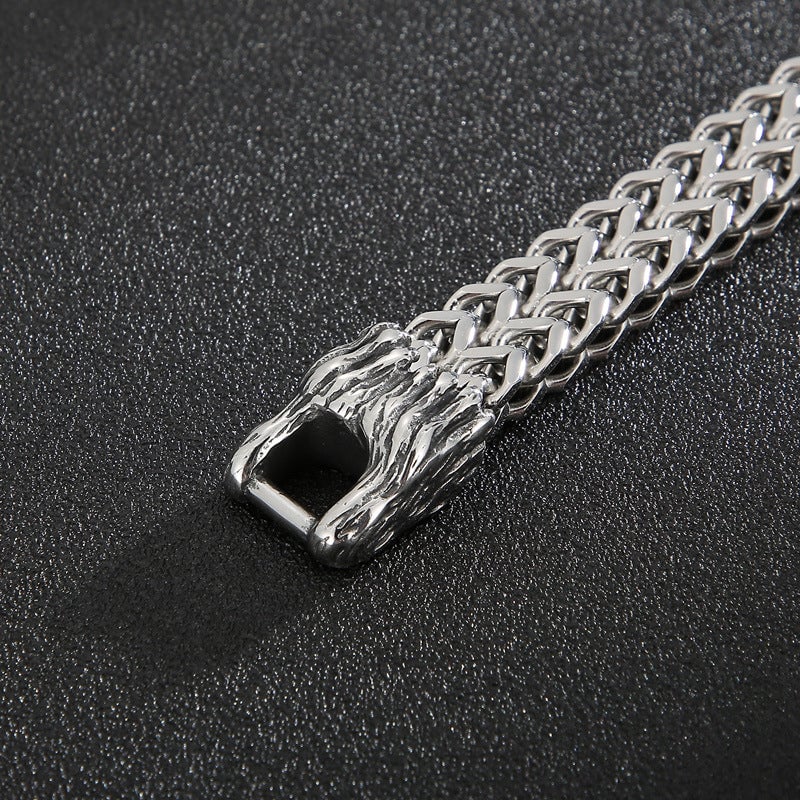 Mens Stainless Steel Norse Viking Fenrir Wolf Head Bracelet