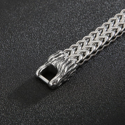 Mens Stainless Steel Norse Viking Fenrir Wolf Head Bracelet