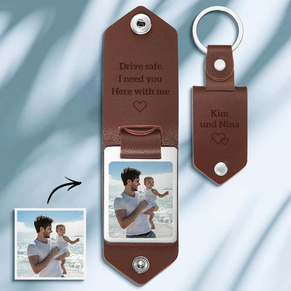 💖Valentine's Day hot sale✨Gift to Husband-Customized Leather Photo Text Keychain