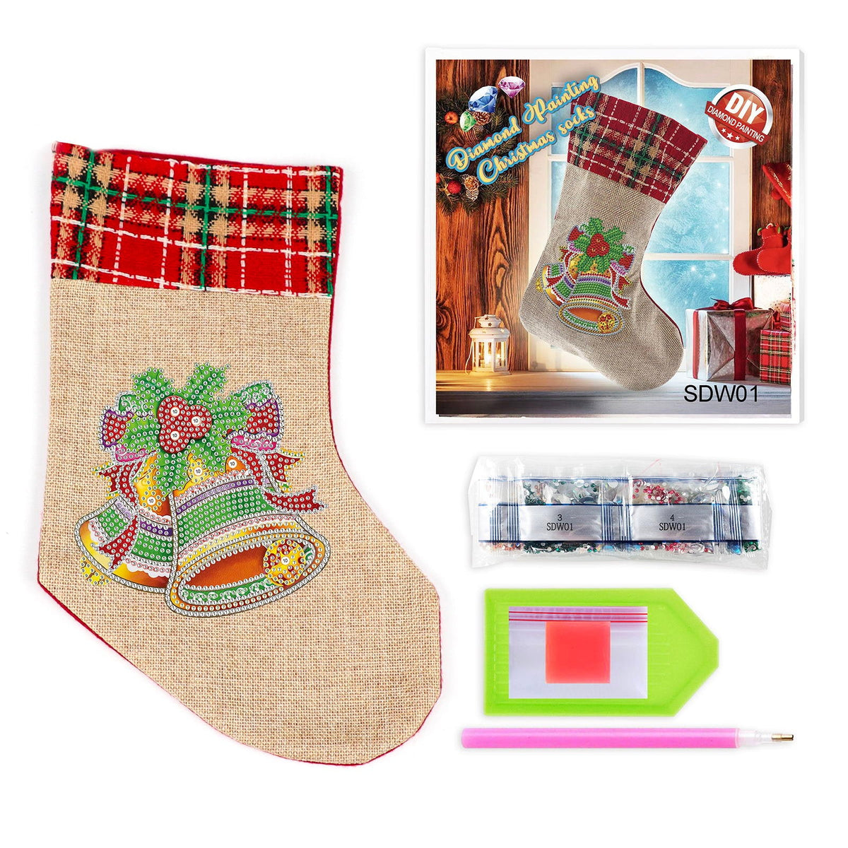 5D Diamond Painting Xmas Rhinestone Sock Embroidery Mosaic Hanging Gift Bag