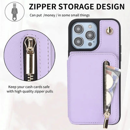 🏆Flash Sale⚡Wallet Case for iPhone 15/14/13/12 - PU Leather Flip Cover with Card Slots, Wrist Strap & Crossbody Lanyard (All Models)