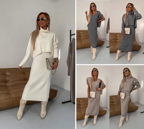 💥Hot Sale 48% OFF💥Midi Dress and Turtle Neck Sweater Set