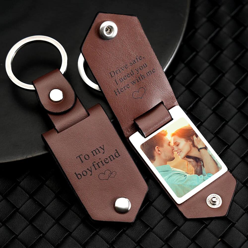 💖Valentine's Day hot sale✨Gift to Husband-Customized Leather Photo Text Keychain
