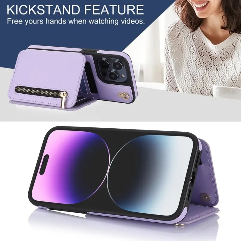 🏆Flash Sale⚡Wallet Case for iPhone 15/14/13/12 - PU Leather Flip Cover with Card Slots, Wrist Strap & Crossbody Lanyard (All Models)