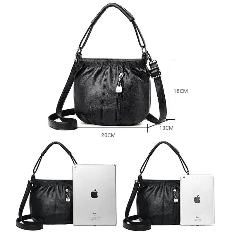 Fashion Simple Casual Pleated Bucket Soft Leather Handbag Shoulder Bag