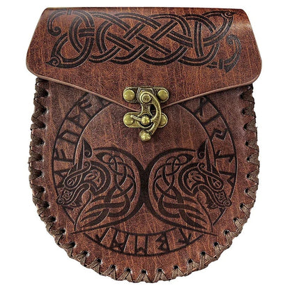 Vintage Medieval Nordic Embossed Leather Belt Bag