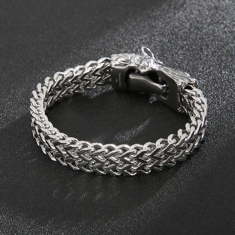 Mens Stainless Steel Norse Viking Fenrir Wolf Head Bracelet