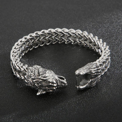 Mens Stainless Steel Norse Viking Fenrir Wolf Head Bracelet