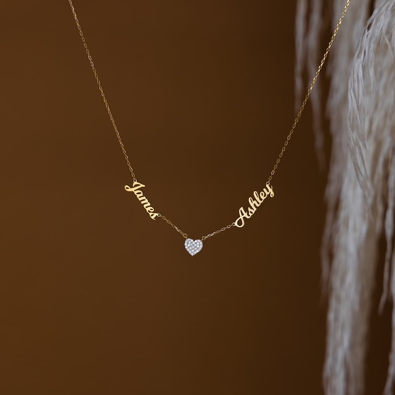 Custom Name & Pave Heart Charm Necklace