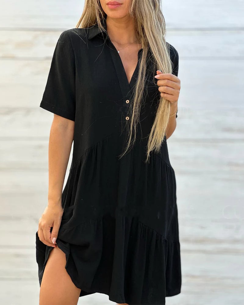🔥Hot Sale 48% OFF🔥Solid color comfort lapel button dress