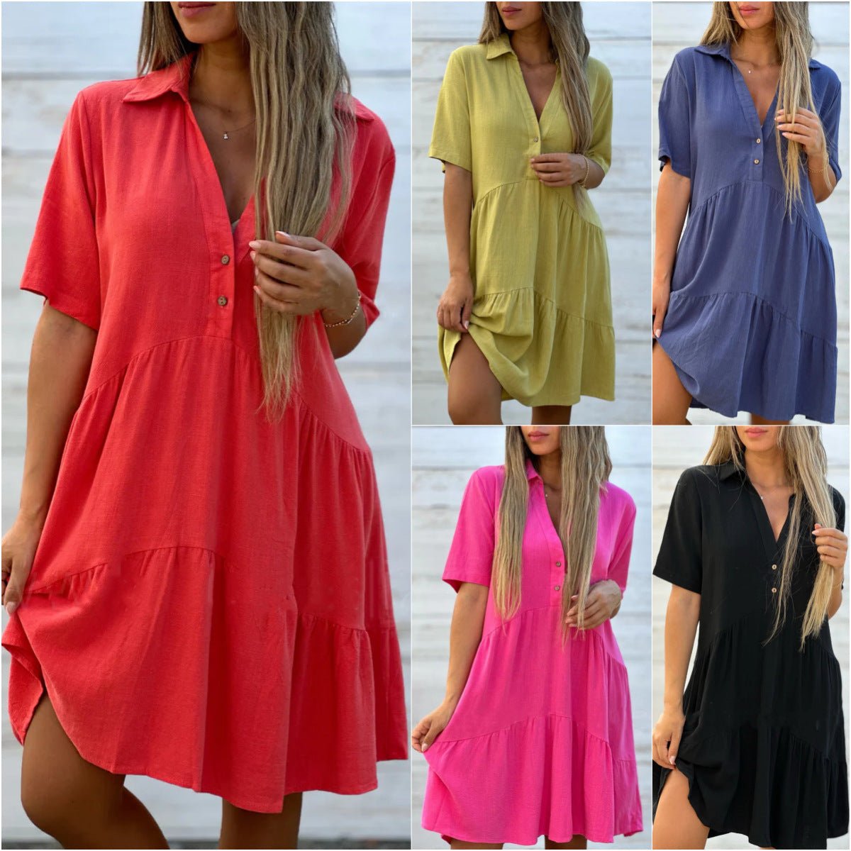 🔥Hot Sale 48% OFF🔥Solid color comfort lapel button dress
