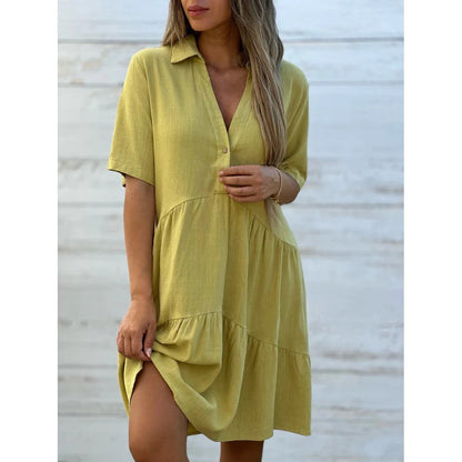 🔥Hot Sale 48% OFF🔥Solid color comfort lapel button dress