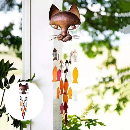 Handcrafted Metal Cat and Recycled Glass Fish Wind Chime