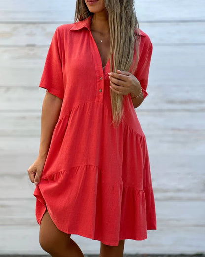 🔥Hot Sale 48% OFF🔥Solid color comfort lapel button dress